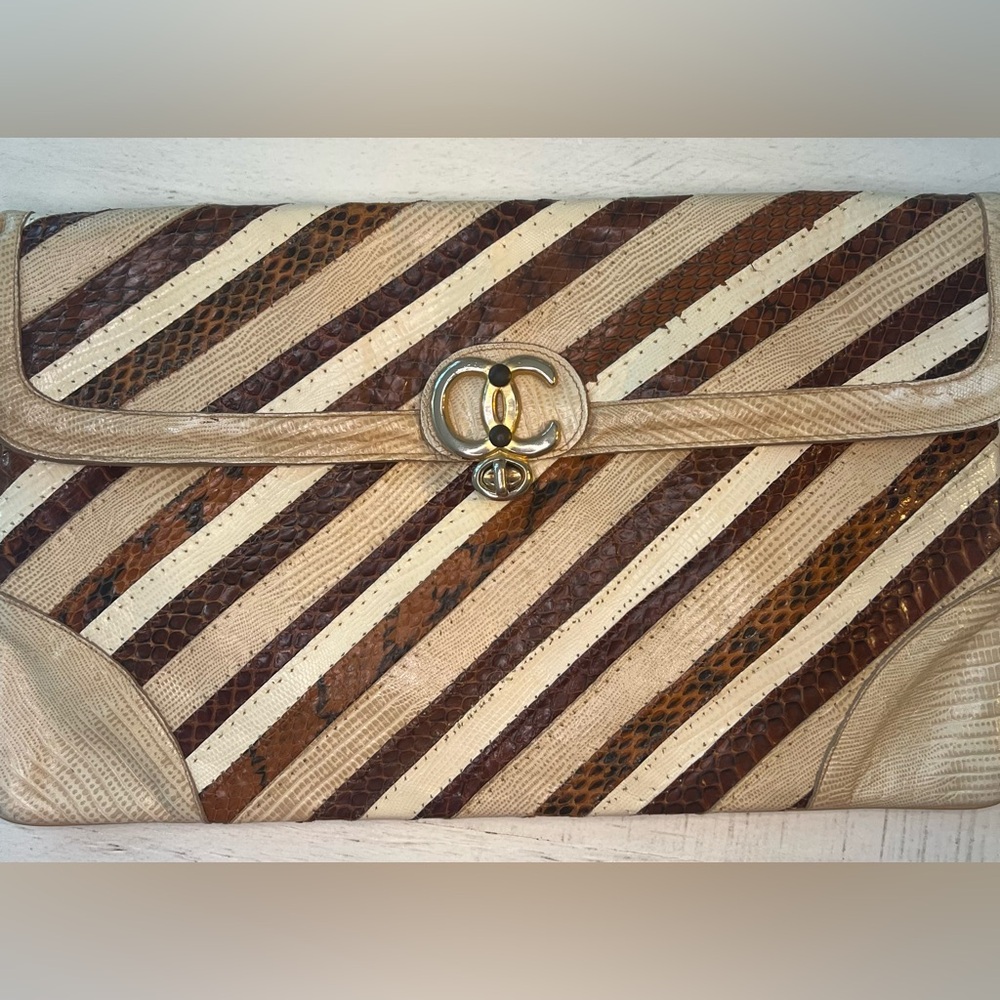 Oleg Cassini Vintage Snake Skin Patchwork Clutch - Picture 12 of 13